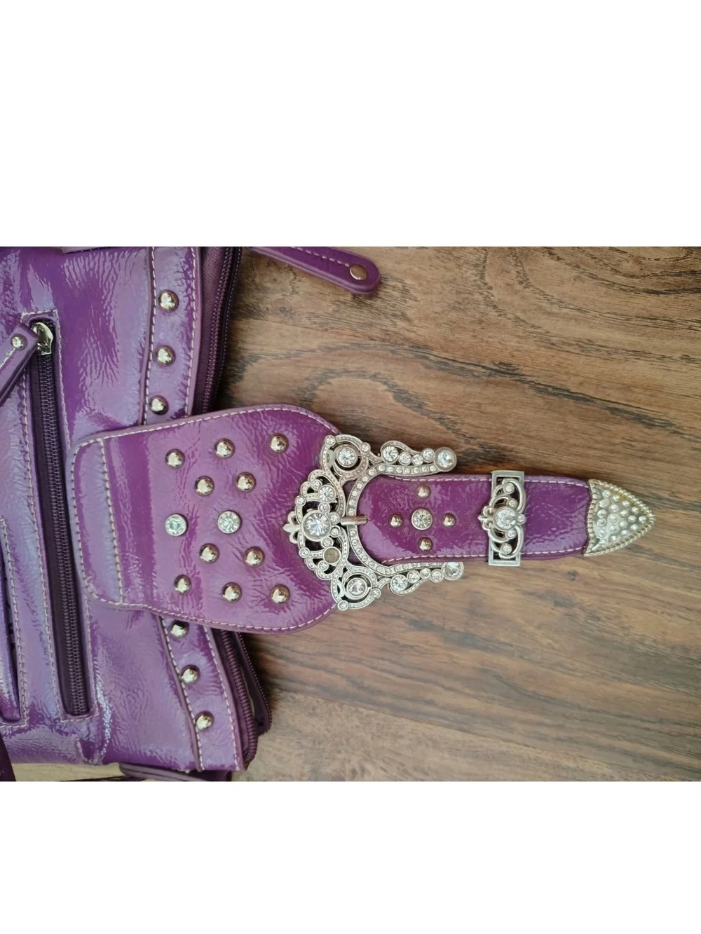 Boho Purple Floral Embellished Crossbody Bag with Matching Wallet